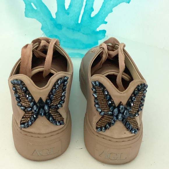 Agl Shoes - Attilio Giusti Leombruni Butterfly Jewel Platform Tan Sneakers, Size US 6 EUR 36